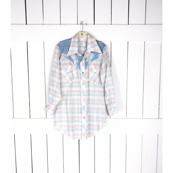 Other - Vintage fancy yokes H Bar C California Ranch wear mens western plaid denim shirt